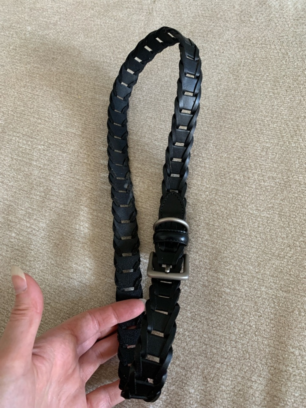 3/$15 Kids Black Braided Leather Belt with Silver Buckle Size Large